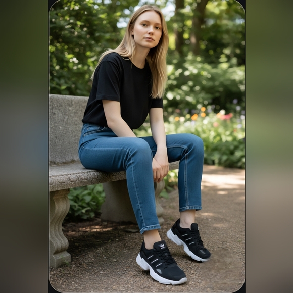 NIB Adidas Falcon Women's 7.5 Core Black White Chunky Retro Sneakers IG8301 - Picture 13 of 16